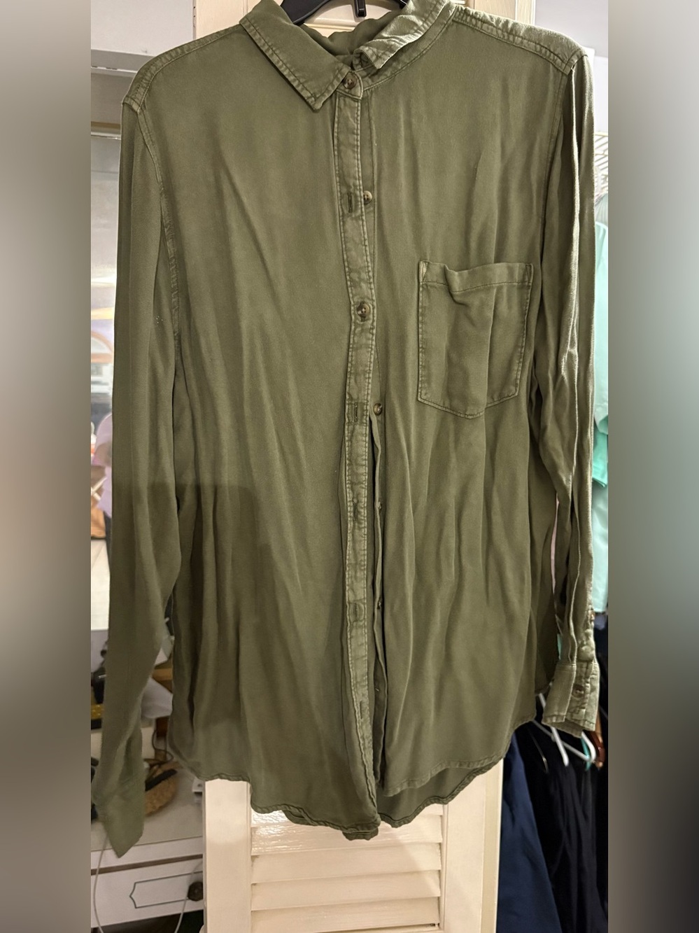 SO Favorite Shirt XL Olive Green Button Front Utility Blouse